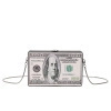 Acryl dollarbiljet clutch met een rechthoekige vorm en zilveren metalen kettingriem - Zwart/Dollar Print