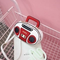 Retro radio shaped handbag in red and white color blocking with a golden rivet trim - White