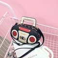 Retro radio-style handbag in black with gold finish and adjustable shoulder strap - Black