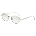 Retro oval silver metal sunglasses with textured temples on a white background - Silver Frame White Silver Mirror Lens