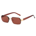 Rahmenlose quadratische Sonnenbrille mit braunen Gläsern und goldenem Metallsteg im Retro-Stil - Goldener Rahmen Tee Gläser