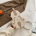 Cream white violin-shaped crossbody bag with brown faux leather violin strings and gold studs - White