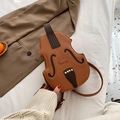 Creative violin shaped crossbody bag in brown matte leather with elegant F-hole stitching - Brown