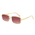 Vintage rectangle gold metal sunglasses with reddish-brown gradient lenses in 45-degree view - Gold Frame Red Lenses