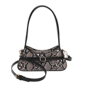 Taupe snakeskin embossed crossbody bag with black leather straps and gold hardware - Khaki