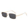Retro rectangular sunglasses with golden metal frames and textured temples in dark grey - Gold Frame Black Grey