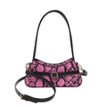 Pink and black snakeskin baguette shoulder bag with adjustable strap and gold buckle detail - Pink Snakeskin