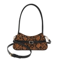Brown snakeskin pattern crescent shoulder bag with black straps and gold hardware - Brown Snakeskin