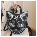 Borsa gotica a forma di gatto nero con grafica bianca e dettaglio a stella pentagonale - Nero