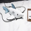 Mini shark crossbody bag in white and blue PU leather with adjustable strap - White