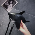 Creative shark shaped mini crossbody bag in matte black PU leather with silver metal hooks - Black