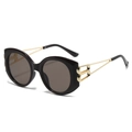 Gafas de sol retro de montura grande negra y patillas de metal dorado calado - Montura Té Lente Té