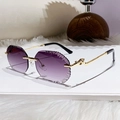 Luxury rimless sunglasses with purple gradient serrated lenses and gold leopard head temples - Gradient Grey