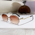 Frameless brown gradient sunglasses with gold leopard metal decor and diamond cut edges - Gradient Tea
