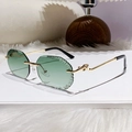 Green gradient rimless sunglasses with gold leopard head detail and sawtooth edges - Double Green (JG176)