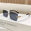 Frameless rectangle sunglasses with dark gray lenses and black-white contrast temples - Solid Grey