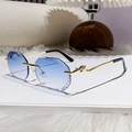 Frameless sunglasses with blue gradient lenses and golden metal panther head temples - Double Blue (JT217)