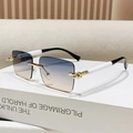 Fashion rimless square sunglasses with blue gradient lenses and gold metal temples - Blue Yellow Gradient Style (BT154)