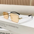 Frameless square sunglasses with light orange lenses and black-white temples - Transparent Orange Style (A310)