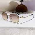 Frameless octagonal sunglasses with gradient brown lenses and golden leopard head temples - Grey Yellow (AS60)
