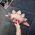 Pink cartoon dinosaur crossbody bag made of soft PU leather with unique 3D back fins - Pink
