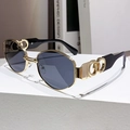 Punk polygon sunglasses with gold metal frame, dark gray lenses and cutout temples - Solid Grey
