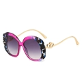 Fashionable oversized oval sunglasses with purple marble texture and heart metal detail - Hawksbill Purple Frame Gradient Grey Lens
