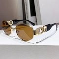 Chic polygonal sunglasses with gold hollow temples and brown translucent lenses - Transparent Tea