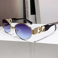 Punk style polygonal sunglasses with gold metal frame and gradient purple blue lenses - Gradient Grey Blue