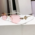 Occhiali da sole ovali senza montatura con lenti rosa e montatura dorata con strass - Oro Lucido Rosa Trasparente