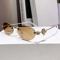 Fashion rimless oval sunglasses with brown lenses and sparkling diamond accents - Bright Gold Light Coffee (B785)