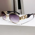 Chic polygon sunglasses with purple gradient lenses and gold hollowed-out metal temples - Gradient Grey