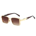 Modern square gold metal sunglasses with brown gradient lenses and textured temples - Gold Frame Tea Lens