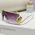 Purple gradient rimless wrap sunglasses with golden swan detail and metal temples - Gradient Grey