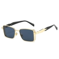 Fashionable square metal sunglasses with gold frame and dark blue rectangular lenses - Gold Frame Black Grey