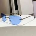 Occhiali da sole cat eye senza montatura con lenti blu trasparenti e aste argentate - Nichel Lucido Gamba Nera Blu