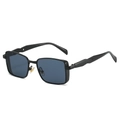 Vintage square metal sunglasses with matte black frames and blue lenses in a 45-degree view - Black Frame Black Grey Lens