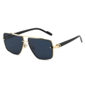 Classic gold metal double-bridge aviator sunglasses with dark blue lenses for sun protection - Gold Frame Black Grey