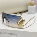 Fashion rimless oversized sunglasses with blue gradient lenses and golden swan detail - Blue To Orange Gradient BT154