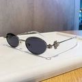 Occhiali da sole ovali in metallo argento con dettaglio floreale in strass sulle aste - Nichel Lucido Grigio
