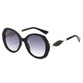 Chic oval sunglasses with black frames and purple gradient lenses for women - Black Frame Gradient Gray Lens