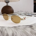 Chic gold polygon sunglasses with tea lenses and pink cross crystal rhinestone temples - Bright Gold Light Coffee (B785)