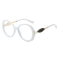 Lunettes ovales blanches oversize chic avec branches décoratives en métal doré pour femmes - Cadre Blanc