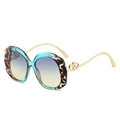 Oval scalloped frame sunglasses in blue tortoiseshell with golden heart detail - Hawksbill Blue Frame Blue Green Lens