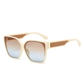Fashion oversized square sunglasses with cream frame and brown gradient lenses for women - Beige Frame Tea Blue Lens