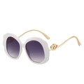 White scallop edge oval sunglasses with purple gradient lenses and double heart metal temples - White Frame Gradient Grey Lens