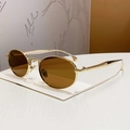 Oval small frame sunglasses featuring a sleek gold metal frame and brown tinted lenses - Bright Gold Frame Tea Brown Lens