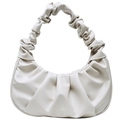 Minimalist beige ruched cloud bag with stylish pleated handle and PU leather texture - White