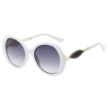 Oval white frames with purple gradient lenses and gold leaf-shaped hollow metal temples - White Frame Gradient Grey Lens