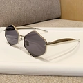 Geometric hexagon metal sunglasses with gold frame and dark grey tinted lenses - Bright Nickel Grey
